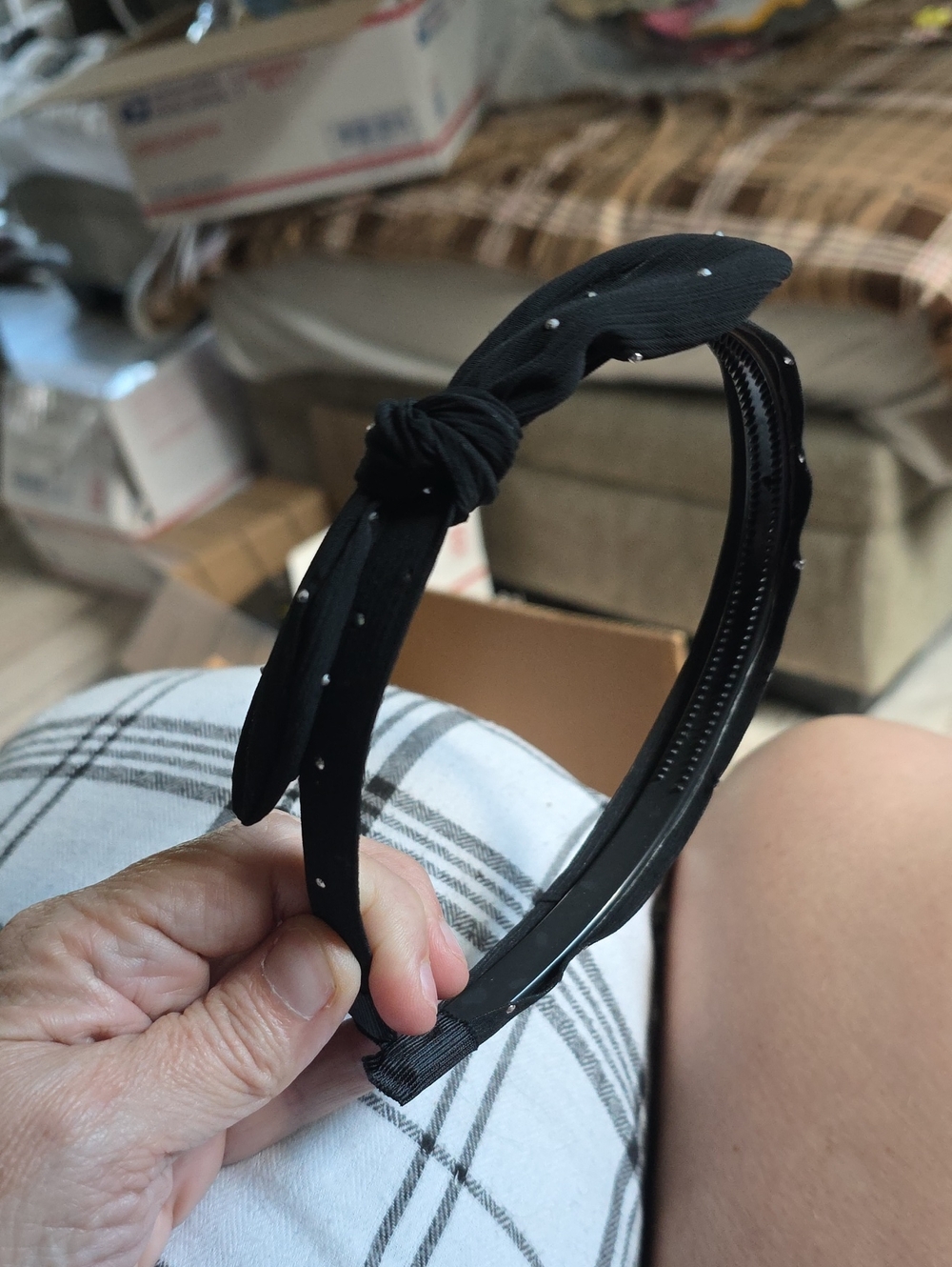Black Knot Bow Headband with Stud Detail